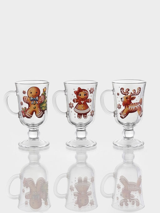Цена за 12 шт. Кружка Глинтвейн. Новогодний пряник, 250 мл, стекло, рисунок МИКС