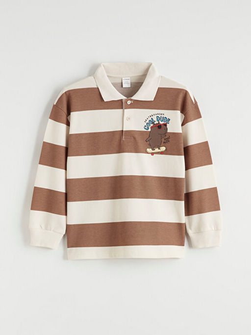 Polo Yaka ?izgili Bask?l? Erkek ?ocuk Ti??rt
