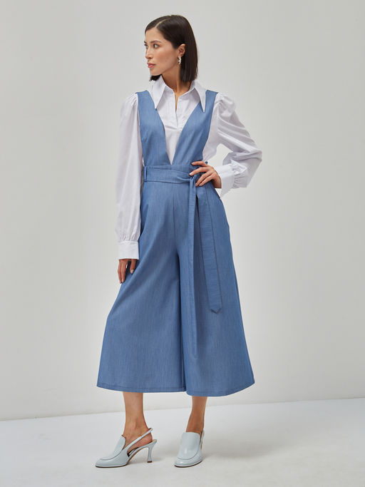 Комбинезон с брюками-кюлотами из костюмной однотонной джинсовой ткани - Tantino фото 11