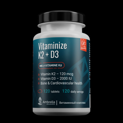 Витаминный комплекс Vitaminize K2+D3, 120 шт. табл. - Ambrella фото 2