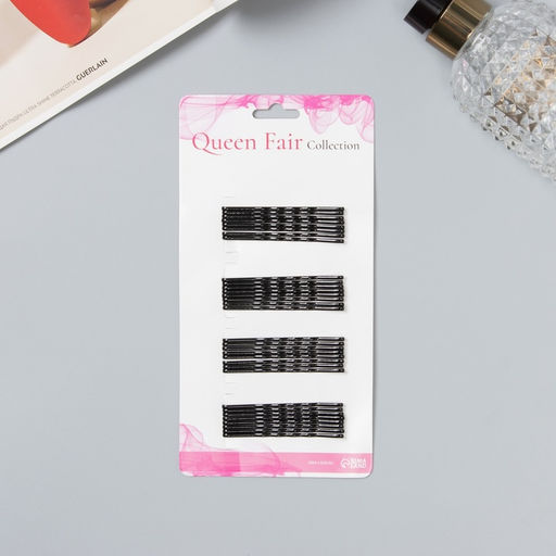 Цена за 6 шт. Невидимки для волос «Классика, с зубчиками», набор 32 шт., 6 см, волна, чёрные