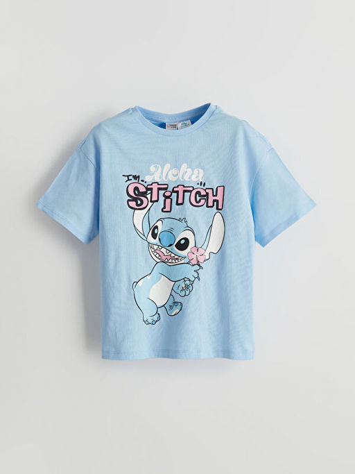 Bisiklet Yaka Stitch Bask?l? K?z ?ocuk Ti??rt