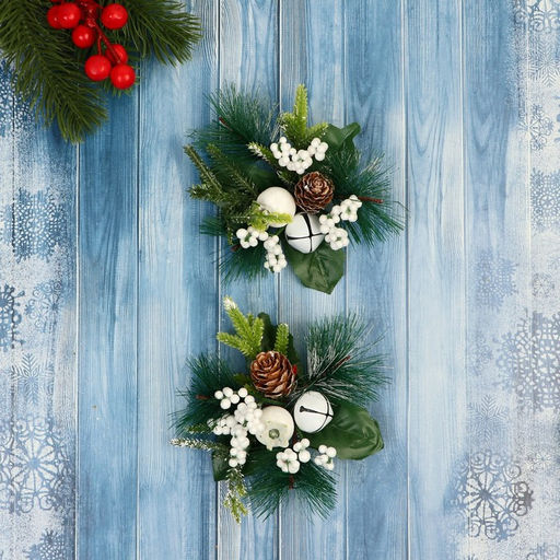 Ёлочные игрушки 2 шт. Зимнее волшебство. Еловая композиция пластик, белые колокольчики, шишки, 99 см