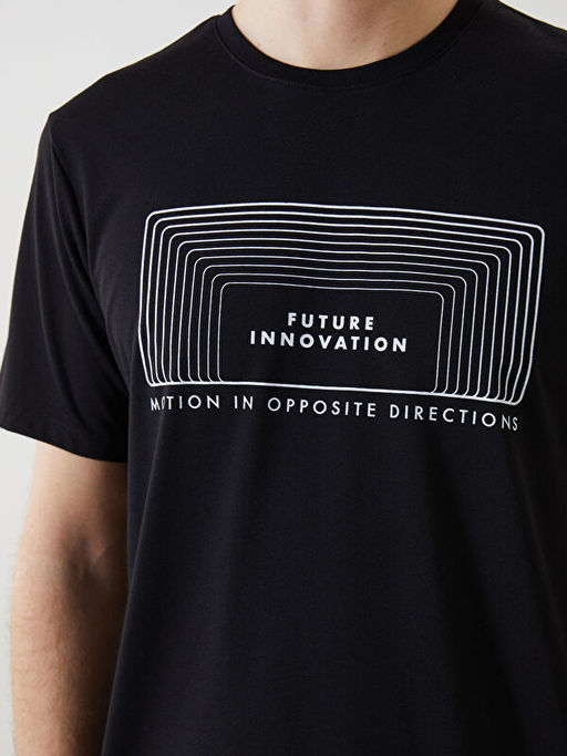 Bisiklet Yaka K?sa Kollu Bask?l? Penye Erkek Ti??rt