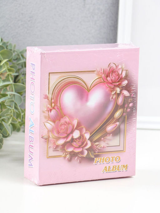 Фотоальбом на 40 фото 10×15 см «Розовое сердце в цветах», в коробке, 4.5×14×17 см