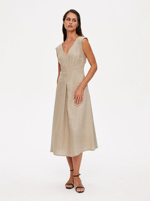 Льняной сарафан с V-образным вырезом 422.050103/Бежевый - Seven senses фото 7