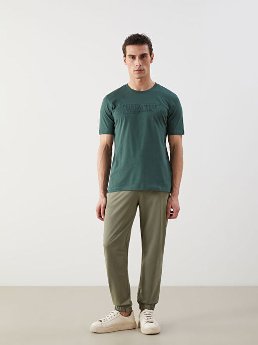 Bisiklet Yaka K?sa Kollu Bask?l? Penye Erkek Ti??rt