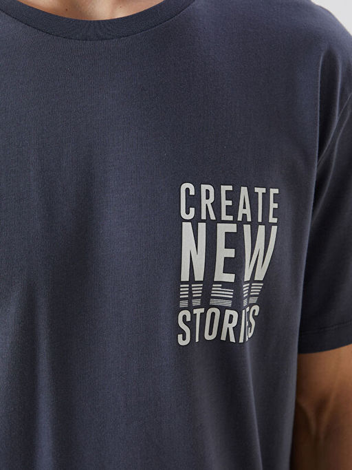 Bisiklet Yaka K?sa Kollu Bask?l? Penye Erkek Ti??rt