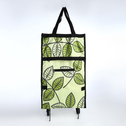 Сумка тележка хозяйственная «Листья», складная, 2 колеса, 32×13×52 см, зелёная