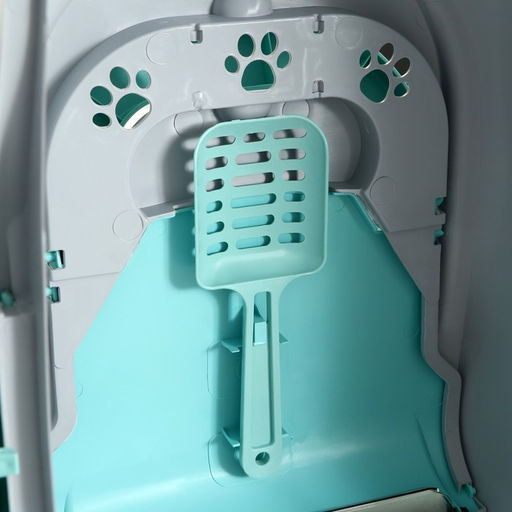 Туалет-домик для кошек закрытый с дверцей 50*38*37 см, бирюзово-серый - Пижон фото 6