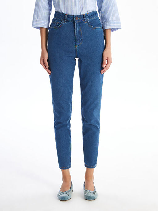 Y?ksek Bel Slim Mom Kad?n Jean Pantolon