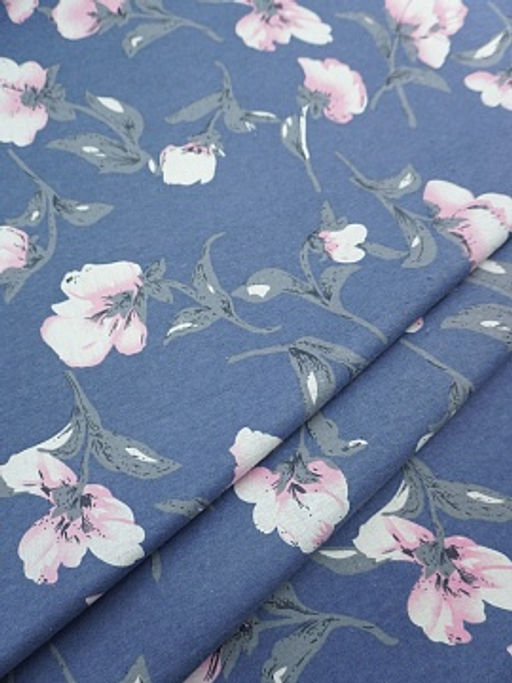 Теплый хлопок Цветущая магнолия цв.джинсовый, СОРТ2, ш.1.45м, хлопок-100%, 150гр/м.кв