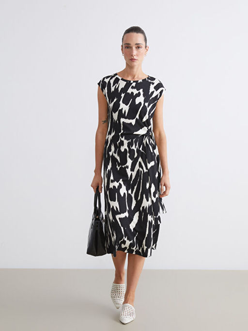 Bisiklet Yaka Desenli B?zg?l? Elbise