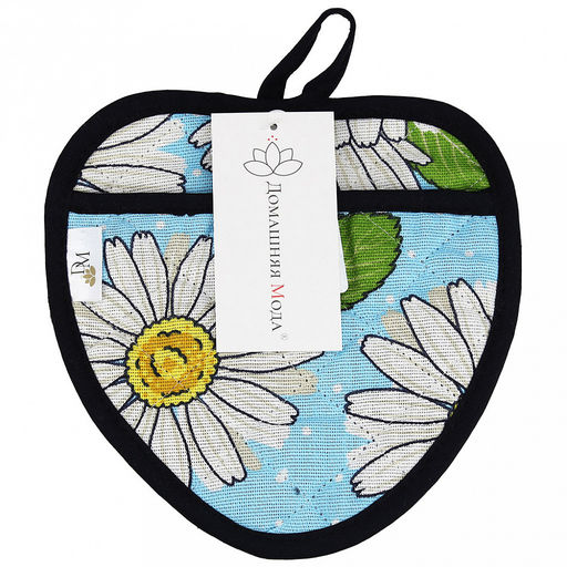Прихватка с запахом 20х20см "Душистая ромашка, вид 4", форма "Клубника", рогожка 171г/м2, хлопок 100%, наполнитель - ватин 280г/м2, на пластмассовом подвесе, "Домашняя мода" (Россия)