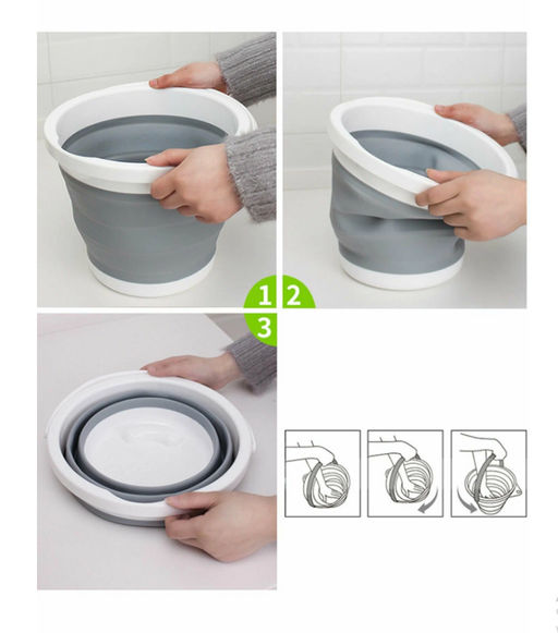 Ведро силиконовое, складное, круглое, 10л, серое
