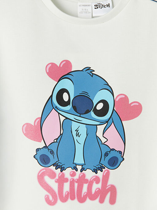 Bisiklet Yaka Lilo & Stitch Bask?l? K?z ?ocuk Ti??rt