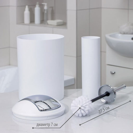 Аксессуары для ванной SAVANNA Сильва, 6 предметов, дозатор, мыльница, 2 стакана, ёршик, ведро, белые  фото 3