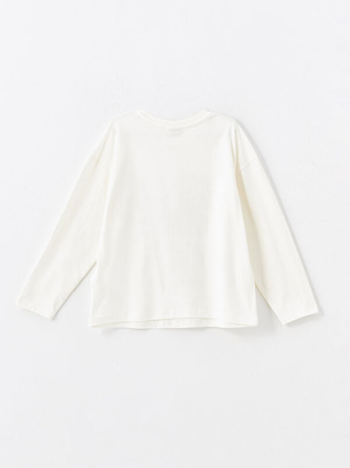 Bisiklet Yaka Bask?l? K?z ?ocuk Ti??rt