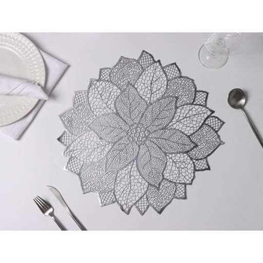 Набор салфеток сервировочных на стол Доляна Цветок, 4 шт, 4343 см, цвет серебряный  фото 2