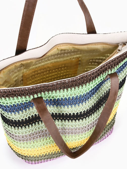 Сумка пляжная на молнии, на подкладке, зелёная/синяя/чёрная - Simaland фото 6