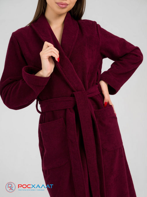 Женский махровый халат с шалькой темно-бордовый МЗ-02 (122) - Росхалат фото 6