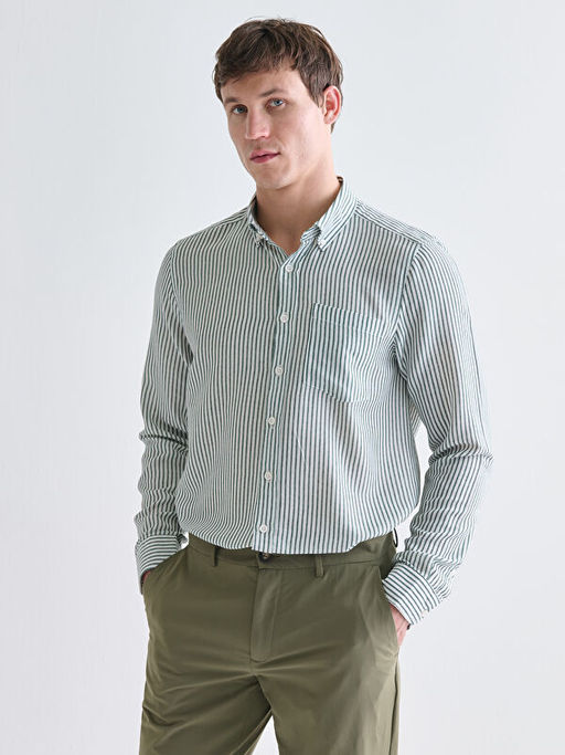 Regular Fit Uzun Kollu ?izgili Erkek G?mlek