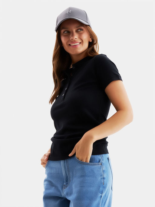 Футболка поло женская MINAKU: Basic line, чёрная, размер 42