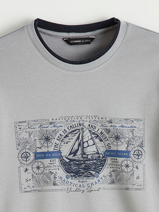 Bisiklet Yaka Bask?l? Erkek Sweatshirt