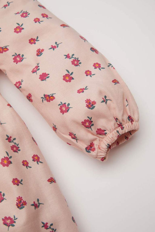 Саржевое платье с длинными рукавами и цветочным принтом для маленьких девочек - Defacto фото 3