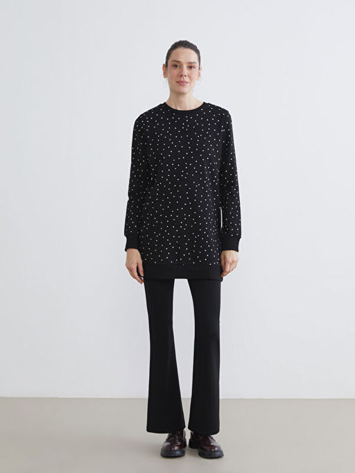 Bisiklet Yaka Puantiyeli Kad?n Sweatshirt Tunik