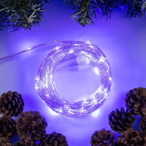 Гирлянда Нить 10 м роса, IP44, медная нить, 100 LED, свечение синее, мерцание, 220 В