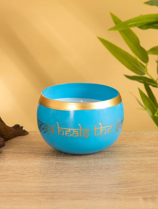 Свеча в чаше Yoga heal the soul, 200 г, 8.5×7 см, соевый воск, голубая