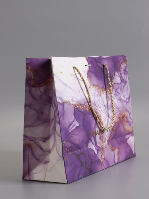 Пакет подарочный ламинированный «Мрамор», фиолетовый с бантиком, 32×25×11 см