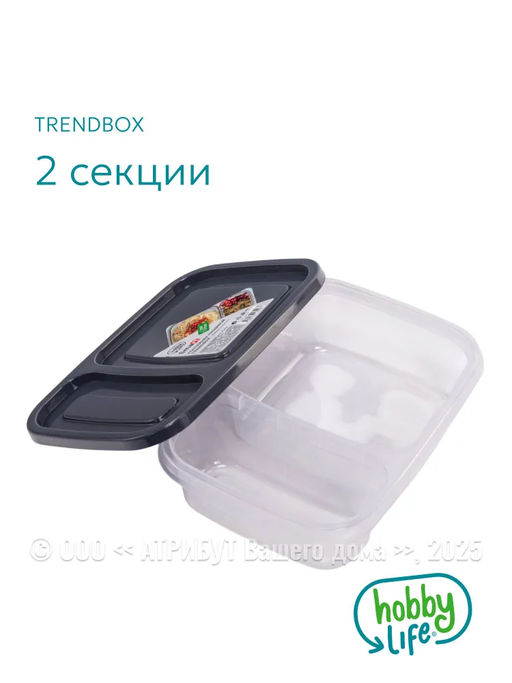 Контейнер пищевой TRENDBOX, серый, две секции, с крышкой, прямоугольный - Hobby Life фото 3