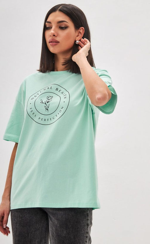 Футболка женская с принтом F312-03-771 ментоловая - Fine joyce фото 10