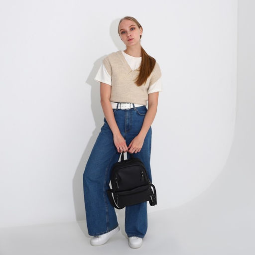 Рюкзак на молнии, 3 наружных кармана, чёрный