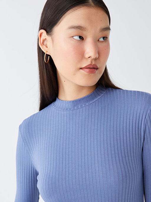 Yar?m Bal?k?? Yaka Kendinden Desenli Uzun Kollu Tunik