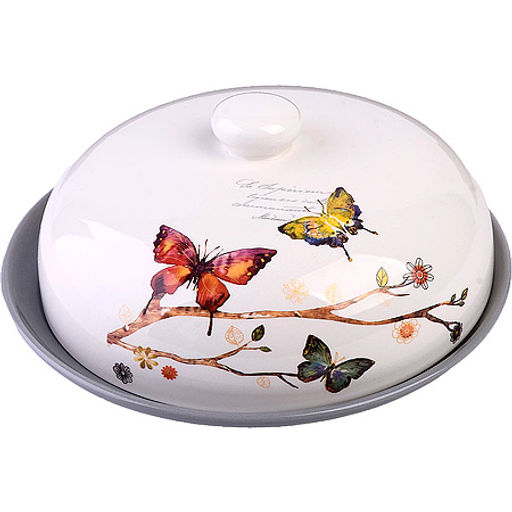 60125 Блюдо д/блинов с крышкой 23,8х23,8х10,5см 2пр Бабочки в саду дол LR (х12)