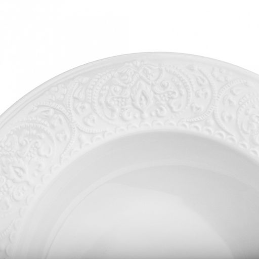 "Русь" Тарелка глубокая фарфоровая д223мм h38мм, 400мл, белый, рельефный декор (Китай)