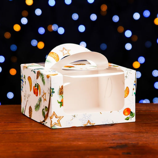 Коробка под бенто-торт с окном Мандарины и звезды, 14 х 14 х 8 см - UPAK LAND фото 14