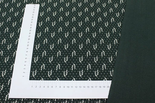 Теплый хлопок Набойка-веточки с горошком цв.т.пихтово-зеленый, ш.1.48м, хлопок-100%, 160гр/м.кв - Купава фото 3