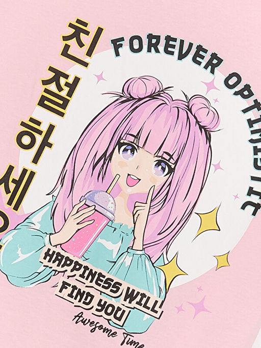 Bisiklet Yaka Bask?l? K?sa Kollu K?z ?ocuk Gecelik - Waikiki фото 3