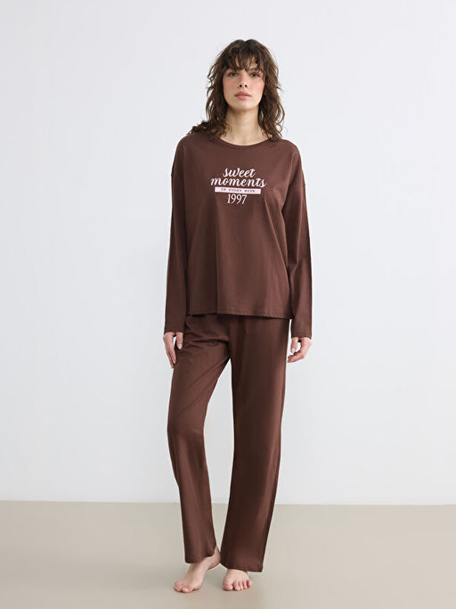 Bisiklet Yaka Bask?l? Kad?n Pijama Tak?m?