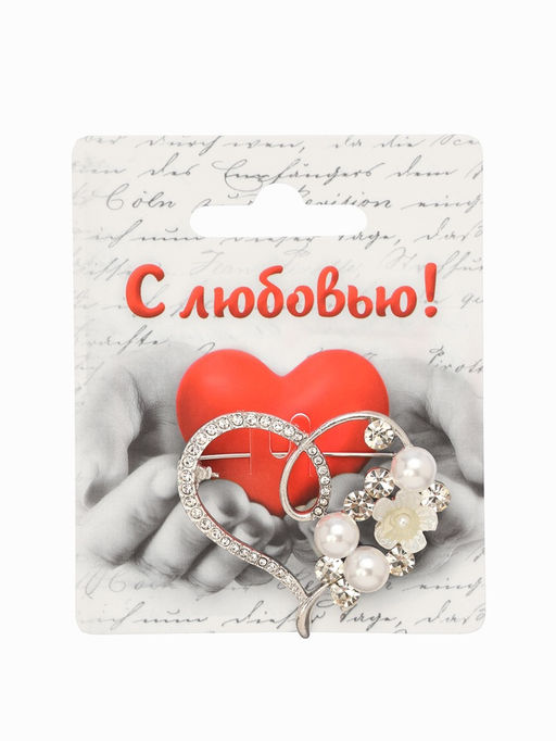 Брошь «Жемчужное сердце», белая в серебре