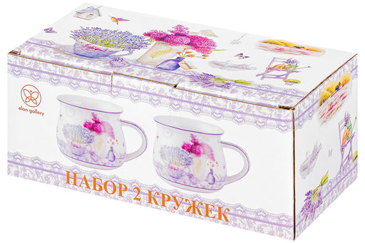 Набор 2 кружек 250 мл 11*8,5*7 см "Лаванда", бочонок, NEW BONE CHINA