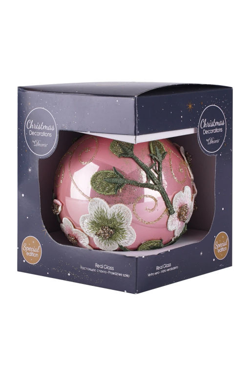 Decoris / Стеклянный елочный шар 'Розовый бутон' 10 см