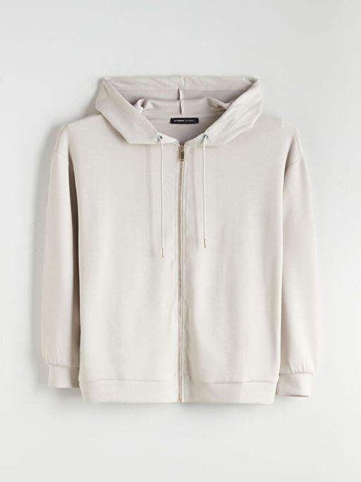 Kap??onlu Oversize Kad?n Fermuarl? Sweatshirt