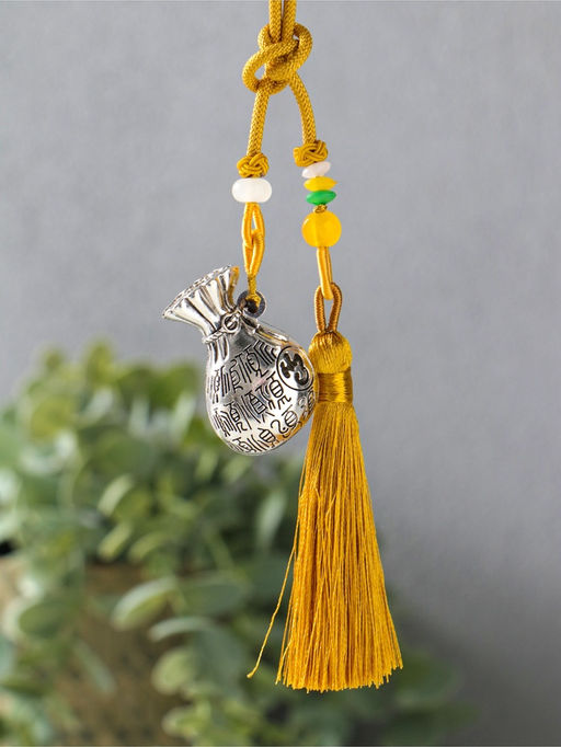 Подвеска металл, текстиль "Мешок с кисточкой" золотистый с серебром 2х4,5х14 см