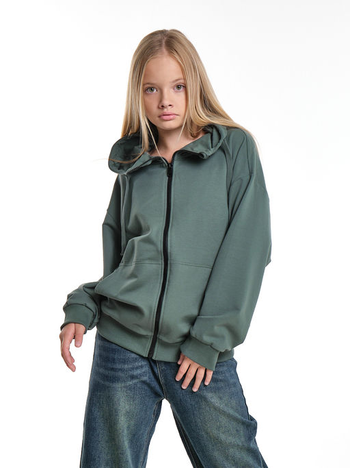 Толстовка на молнии с капюшоном 22-7653 хаки - Mini maxi фото 9