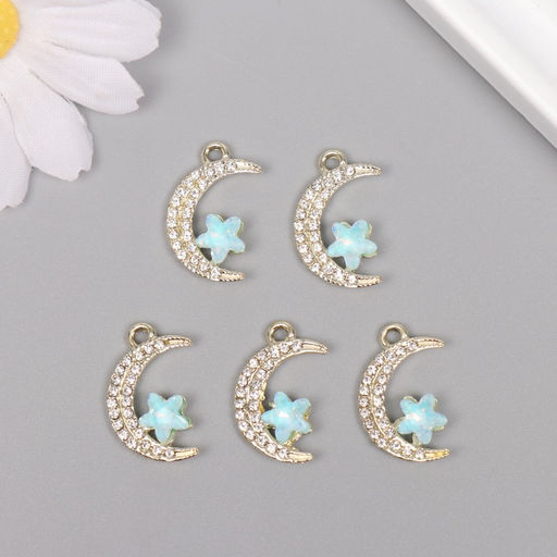 Цена за 5 шт. Декор для творчества металл, стразы «Месяц с звездой», золото, 2.3×1.4×0.5 см